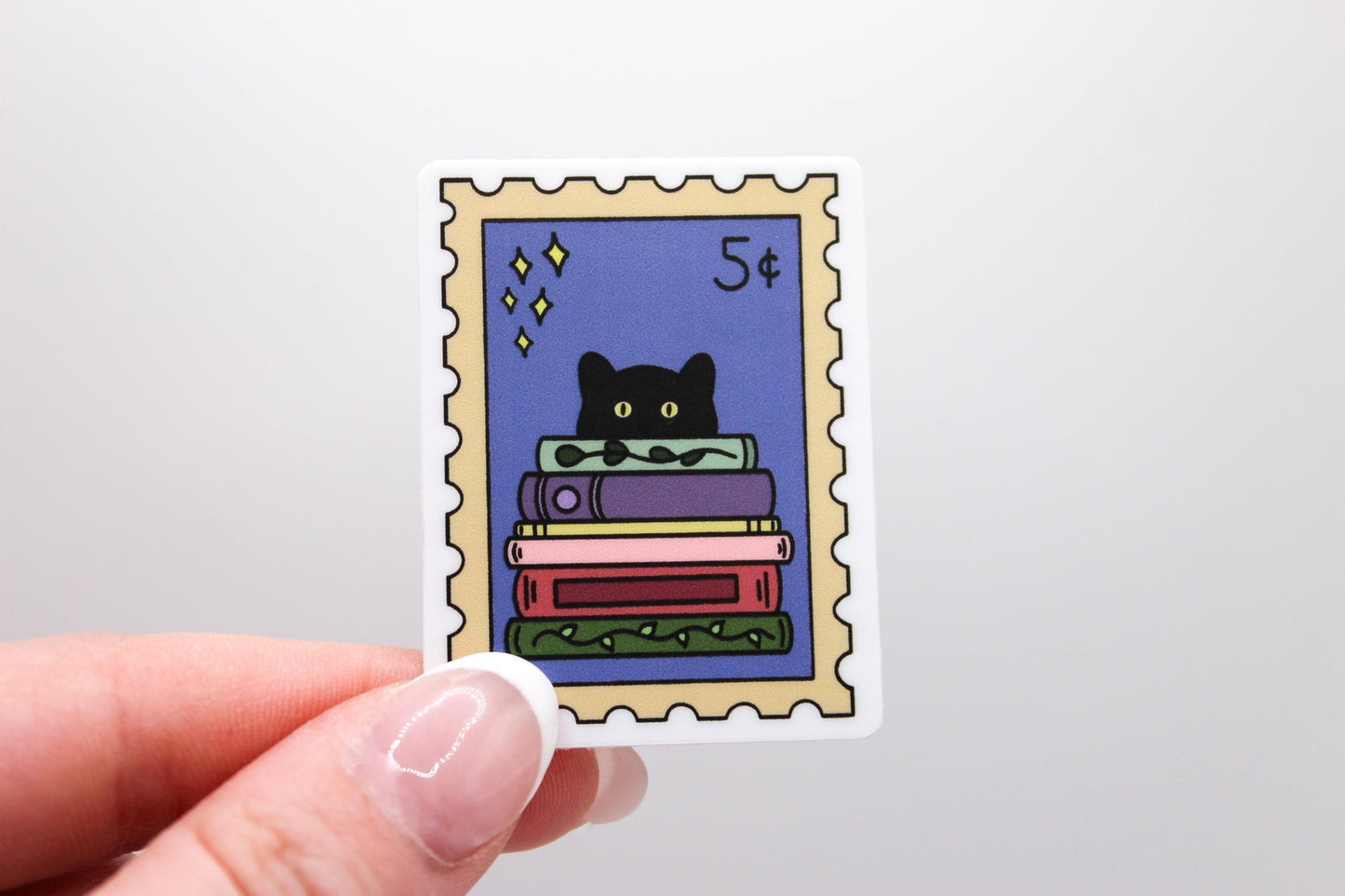 Black Cat Book Lover Stamp Sticker