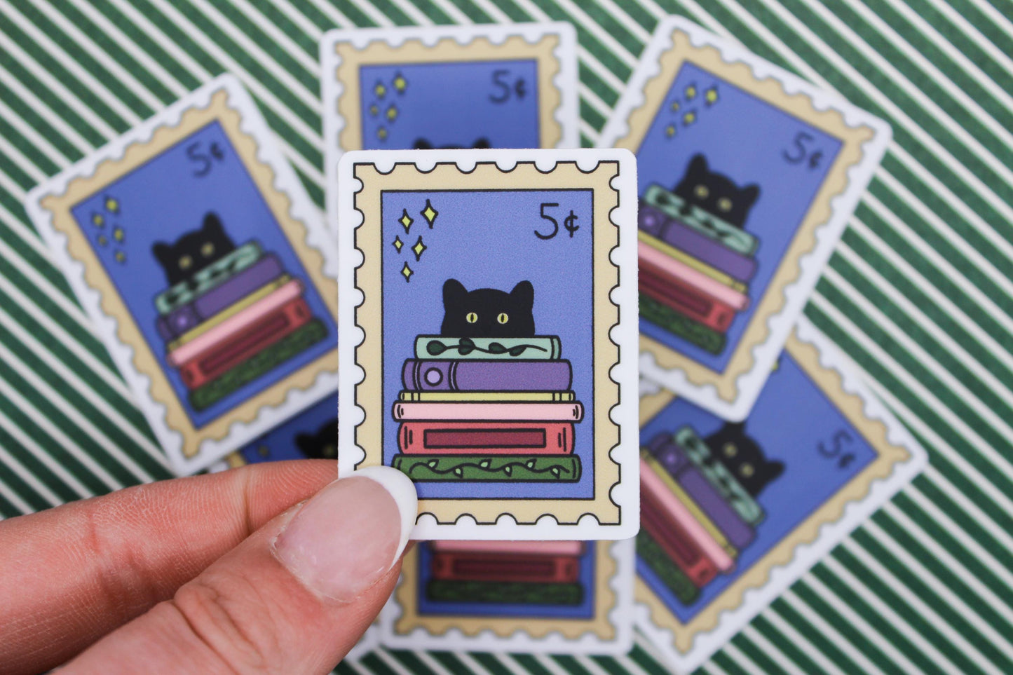Black Cat Book Lover Stamp Sticker