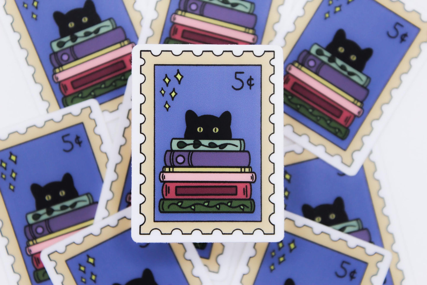 Black Cat Book Lover Stamp Sticker